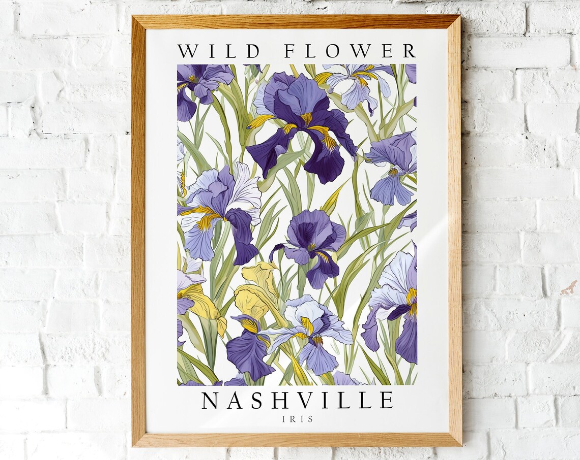 Nashville Tennessee Iris Purple Wild Flower Botanical Illustration Poster