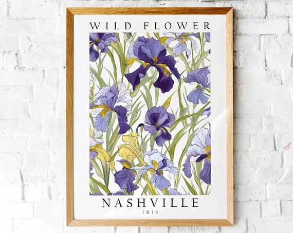 Nashville Tennessee Iris Purple Wild Flower Botanical Illustration Poster