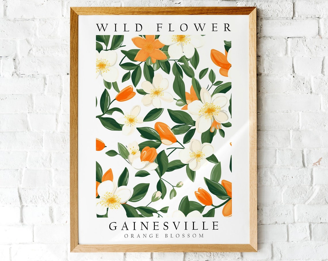 Gainesville Florida Orange Blossom White Wild Flower Botanical Poster