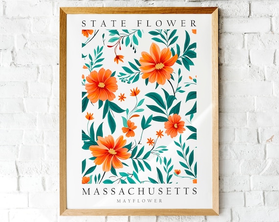Massachusetts Mayflower State Flower Vintage Botanical Floral Poster