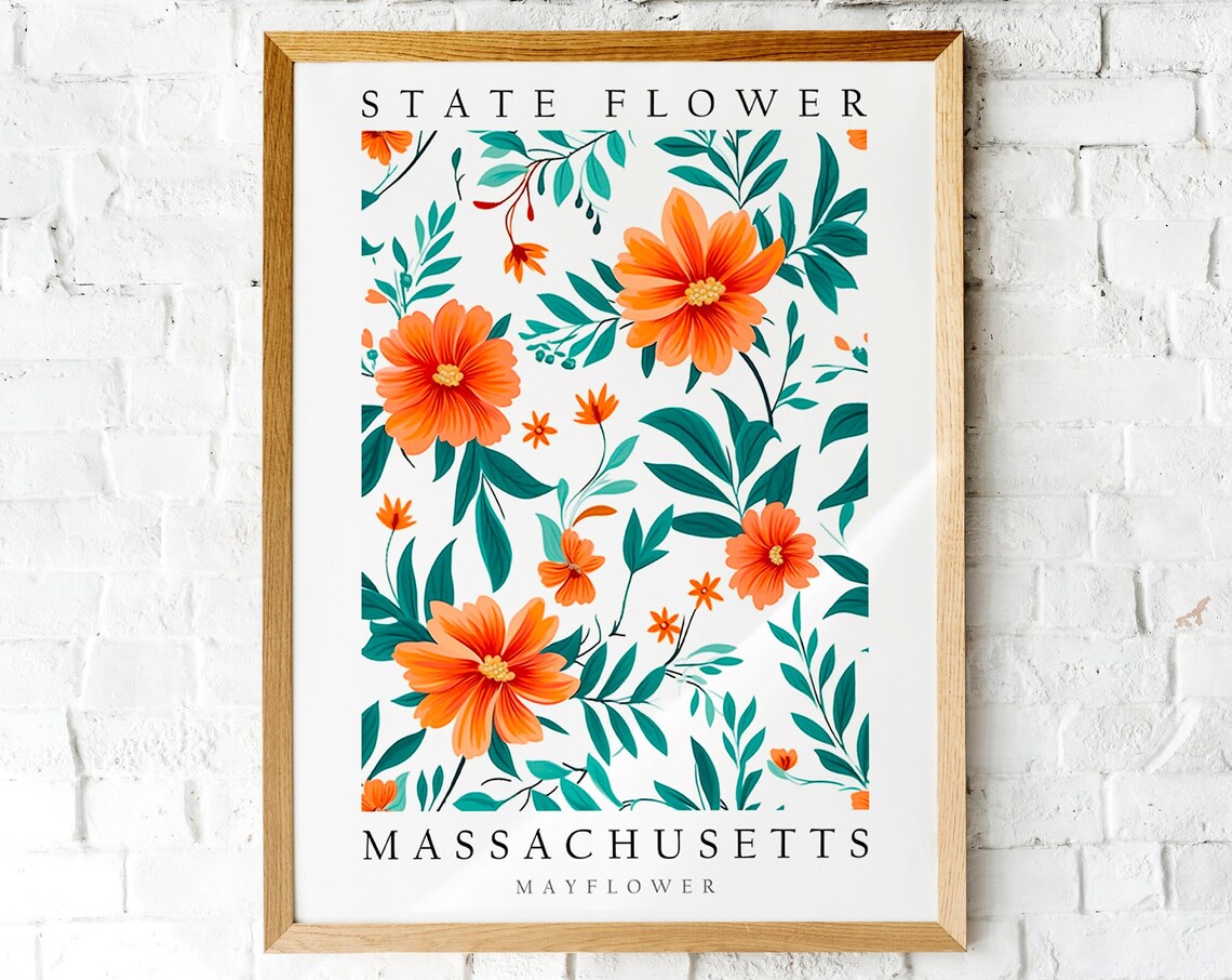 Massachusetts Mayflower State Flower Vintage Botanical Floral Poster