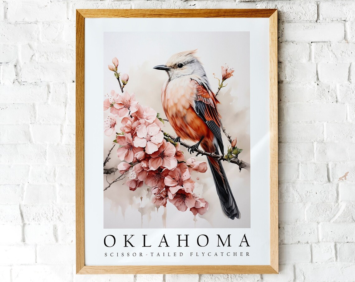 Scissor Tailed Flycatcher Watercolor Oklahoma State Bird Wall Art
