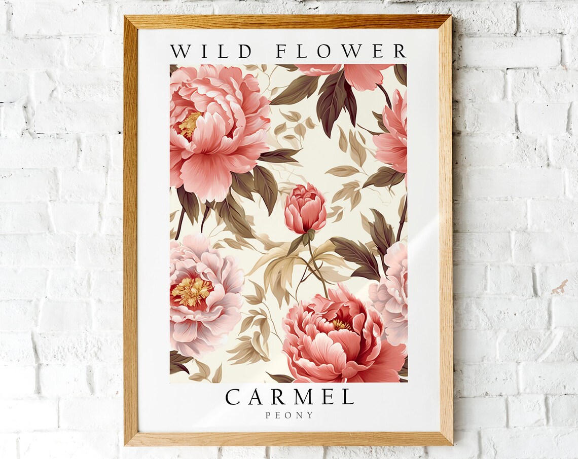 Carmel Pink Peony Lush Romantic Botanical Garden Floral Art Poster