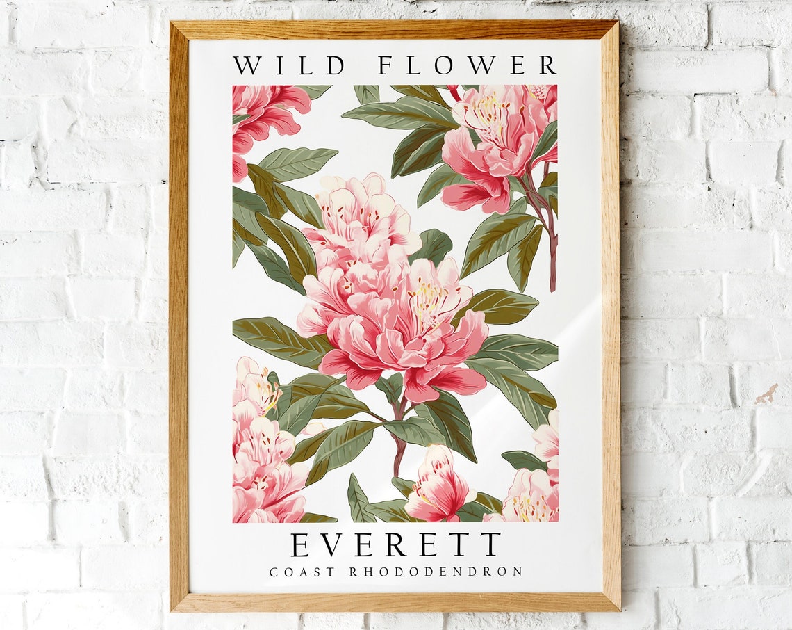 Everett Coast Rhododendron Pink Botanical Wildflower Art Poster