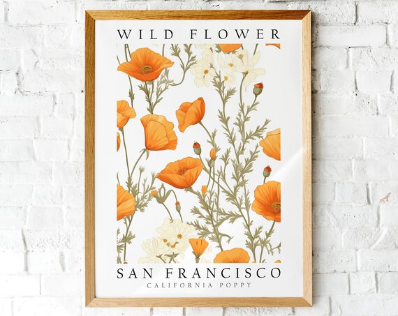 San Francisco California Poppy Botanical Wildflower Art Poster