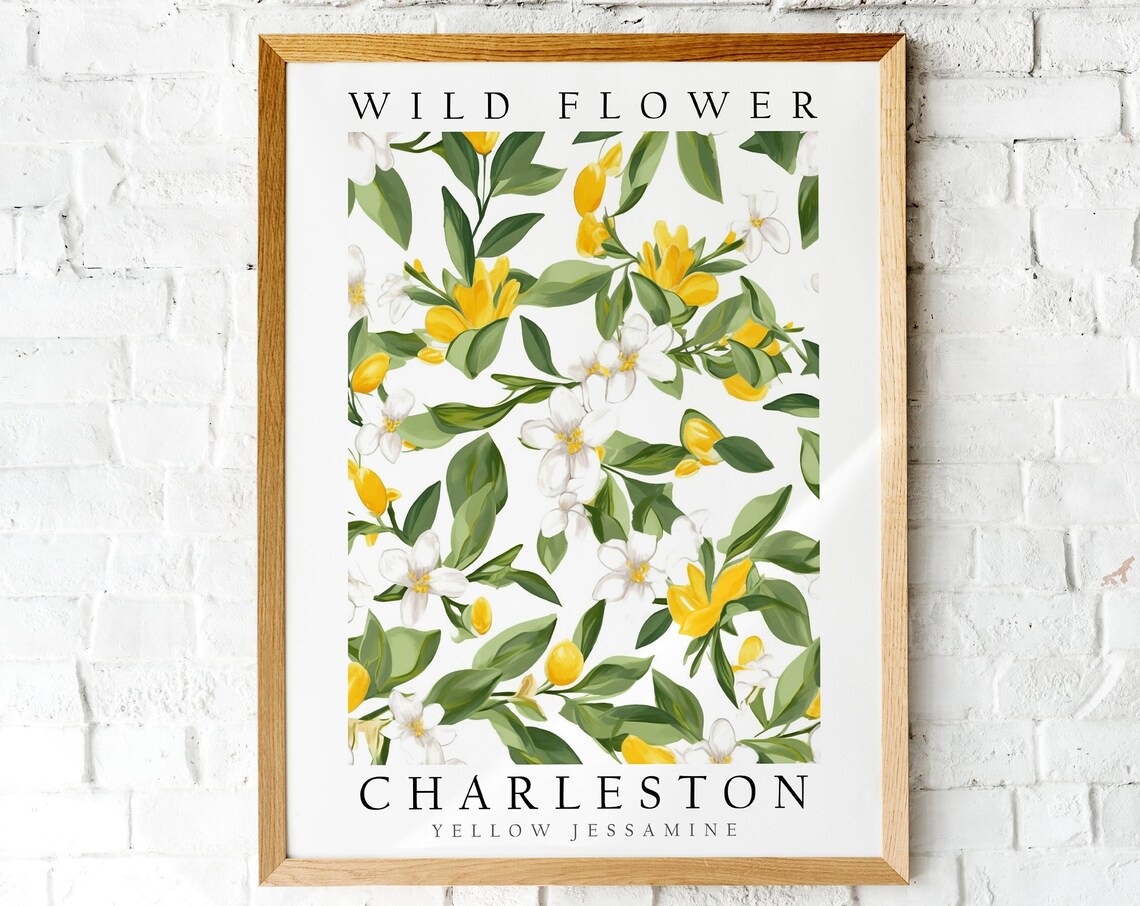 Charleston Yellow Jessamine Sunny Floral Botanical Wildflower Art Poster