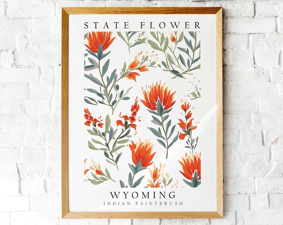 Wyoming Indian Paintbrush State Flower Botanical Illustration Poster