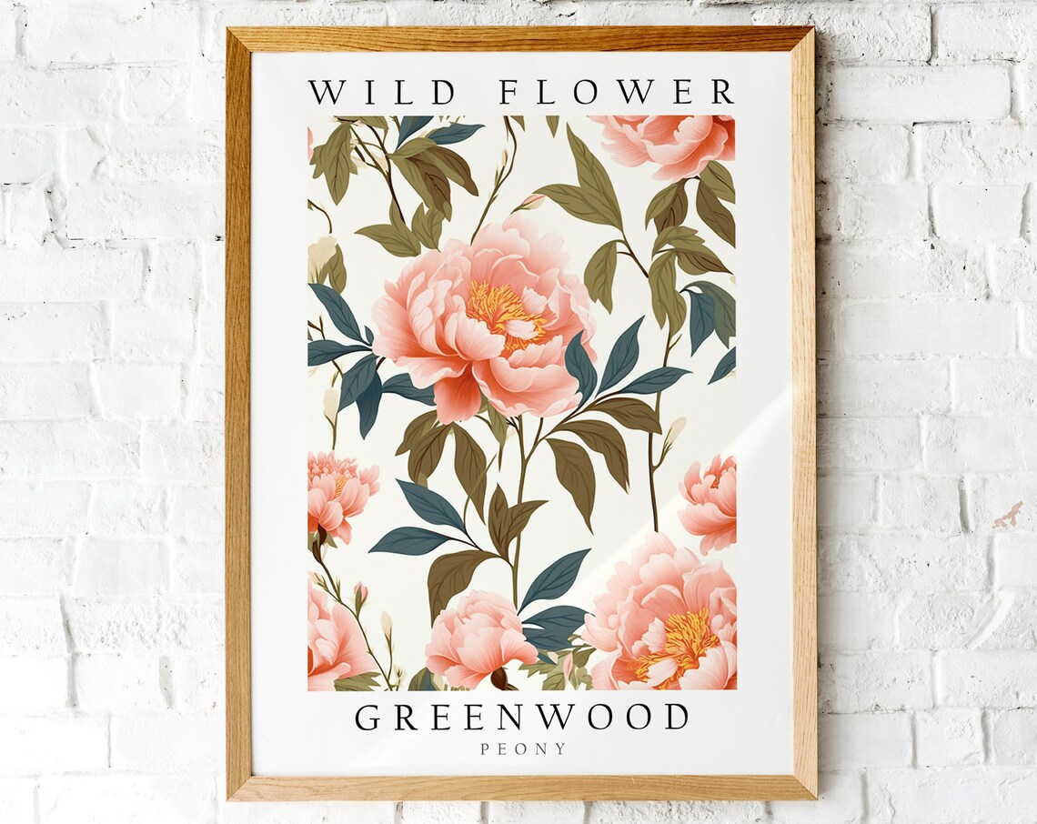 Greenwood Pink Peony Wild Flower Vintage Botanical Art Poster