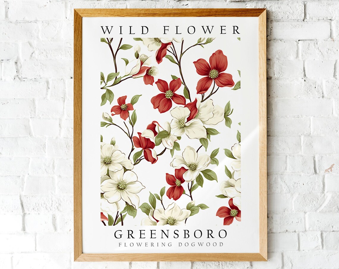 Greensboro Flowering Dogwood Wild Flower Botanical Art Poster