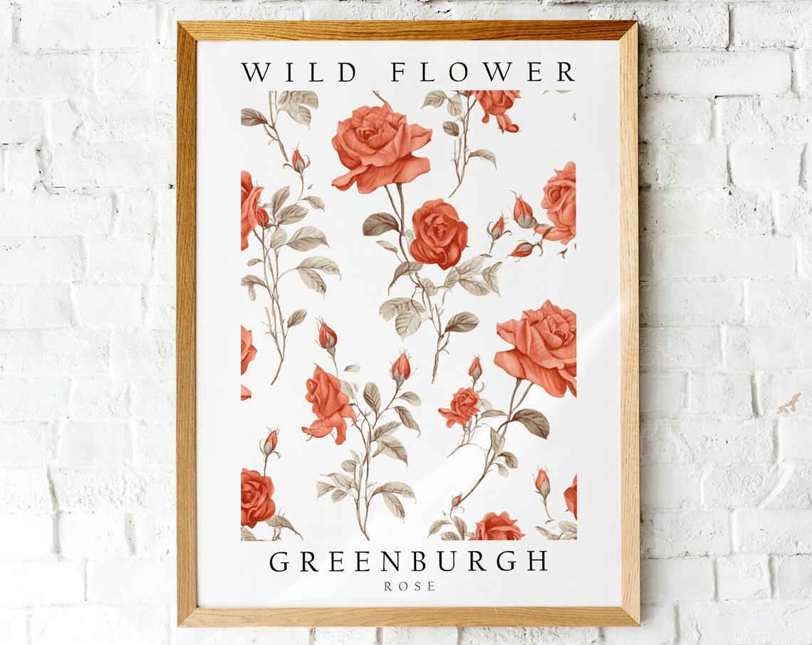 Greenburgh Rose Wild Flower Vintage Garden Botanical Art Poster