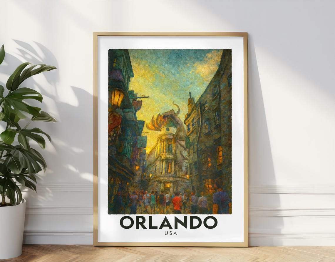 Orlando USA Vintage Street Scene Oil Painting Poster Tower Crowd