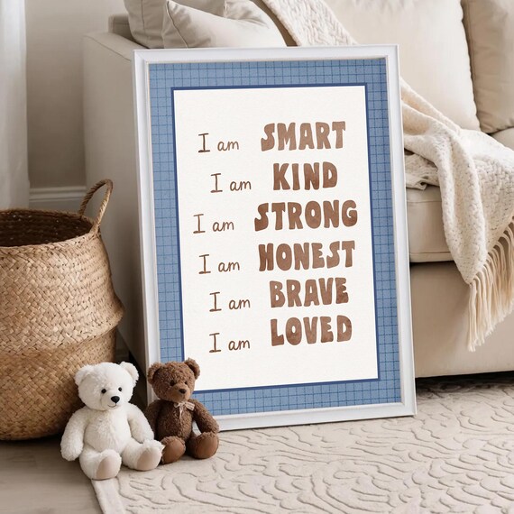 I Am Smart Kind Strong Positive Affirmations Kids Room Poster
