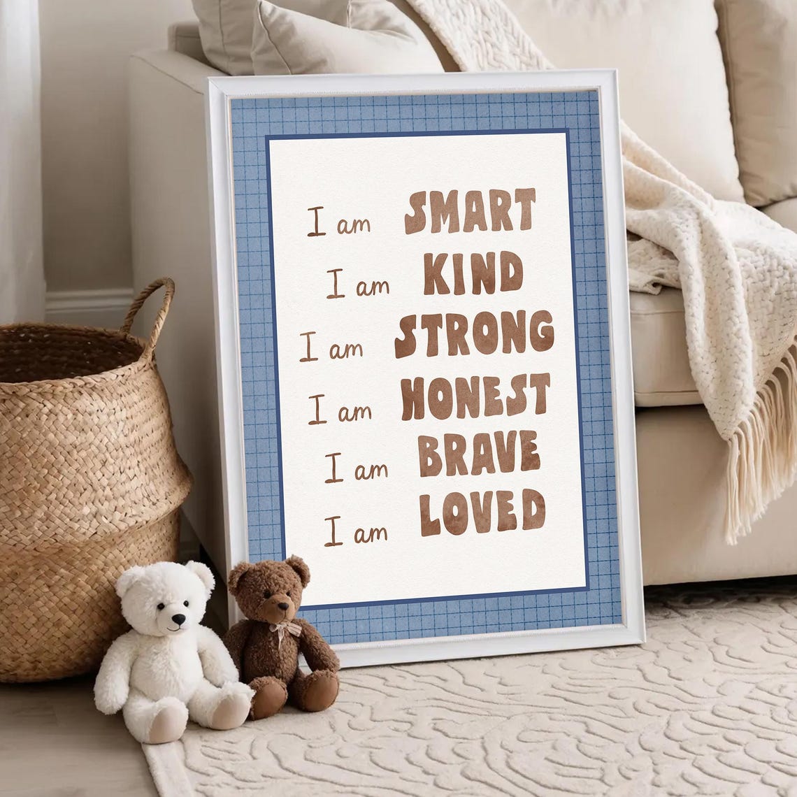 I Am Smart Kind Strong Positive Affirmations Kids Room Poster