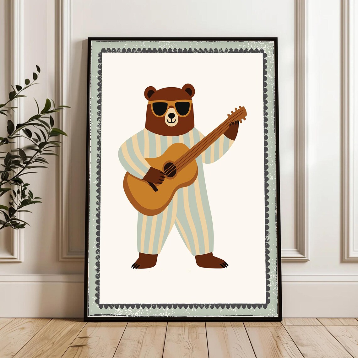 Bear Playing Classical Guitar Art Print, Whimsical