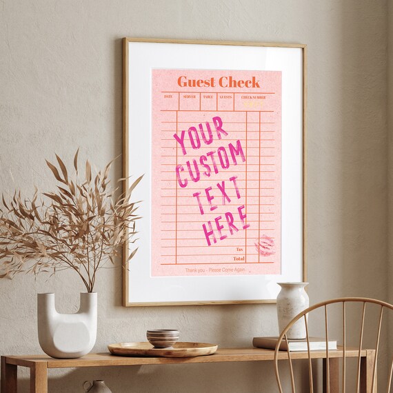 Custom Pink Guest Check Restaurant Receipt Retro Decor Poster
