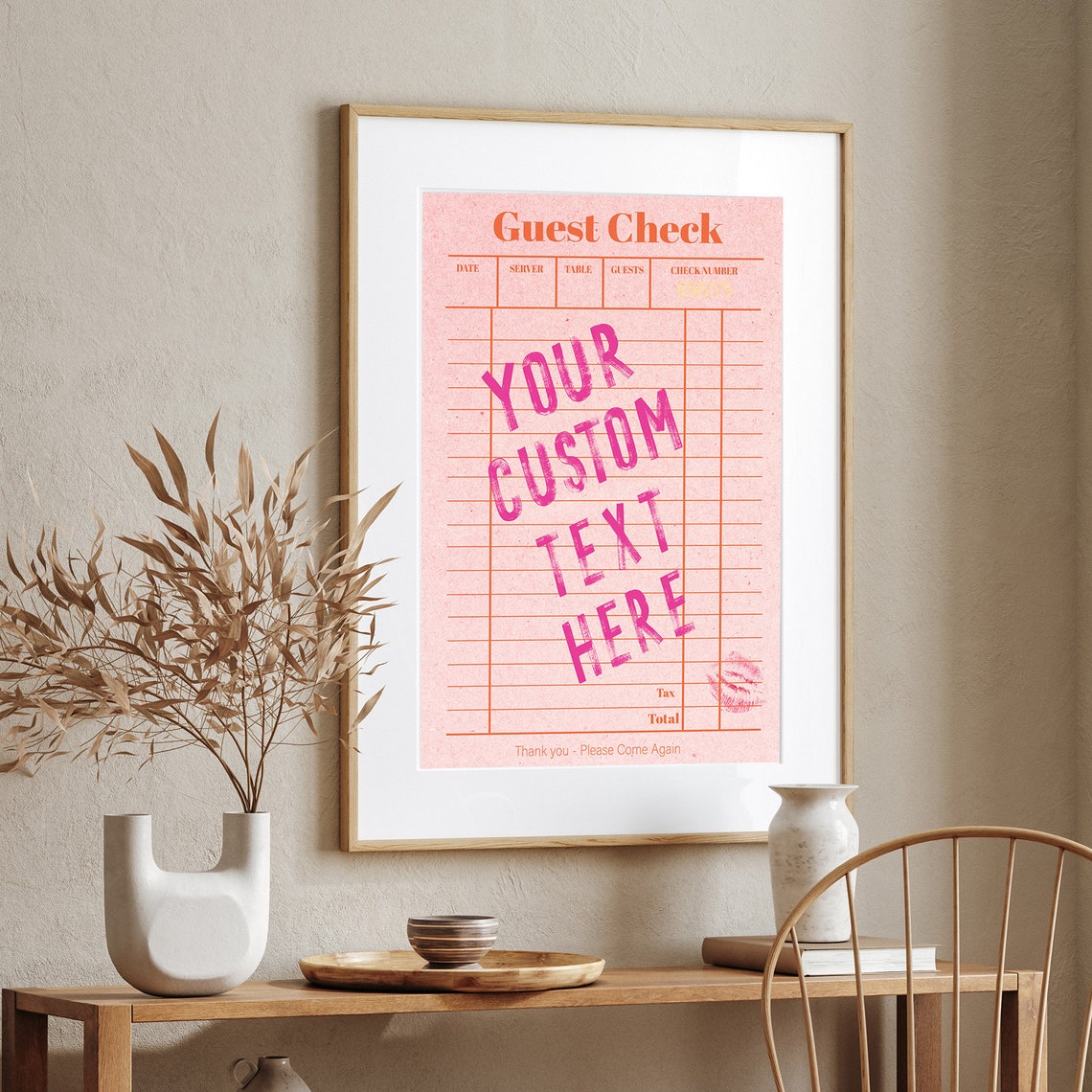 Custom Pink Guest Check Restaurant Receipt Retro Decor Poster