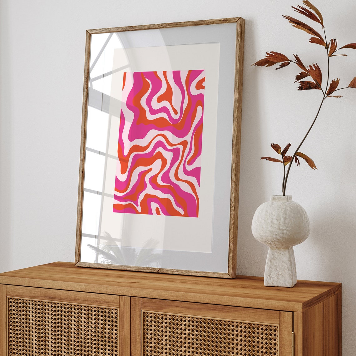 Pink and Orange Retro Swirl Print Trendy Abstract Bedroom Decor