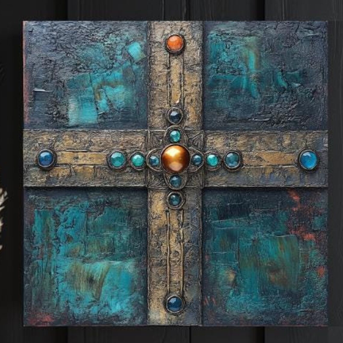 Medieval Gemstone Cross With Turquoise And Amber Stones Poster