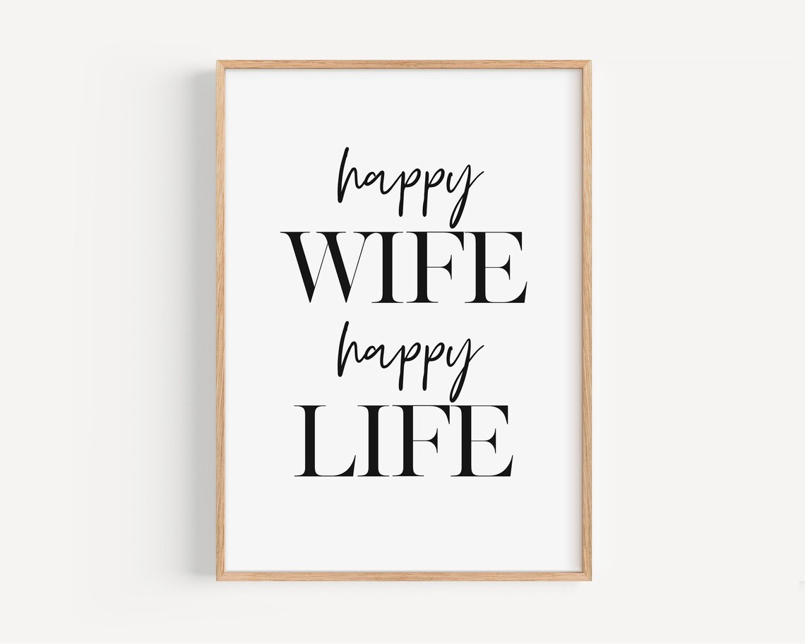 Happy Wife Happy Life Mixed Typography Marriage Quote Poster