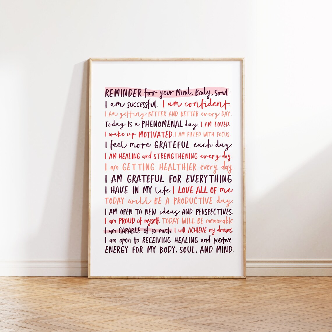 Daily Affirmations Art Print for Teen Girl Room
