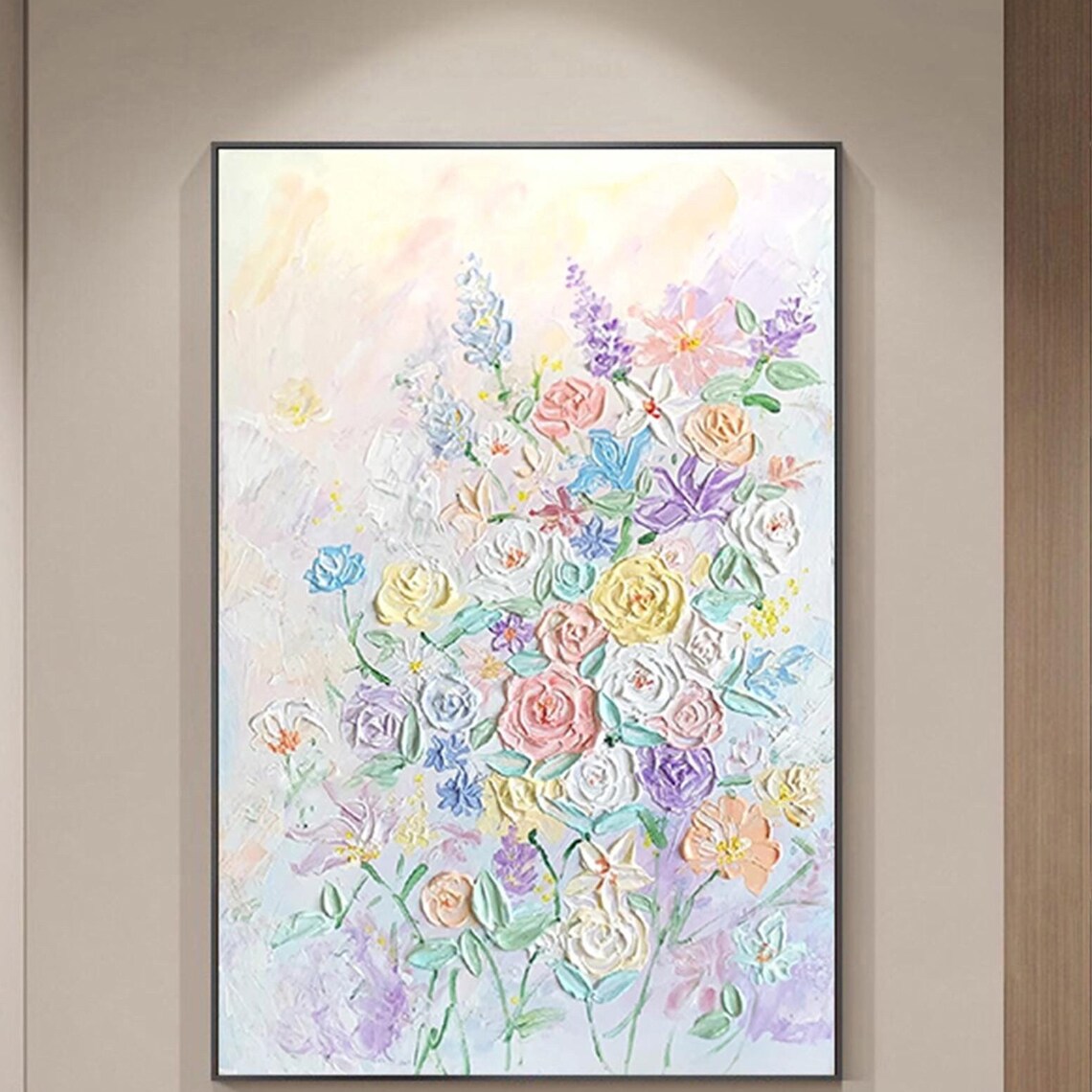 Pastel Bouquet Roses Wildflowers 3D Textured Floral Painting Poster