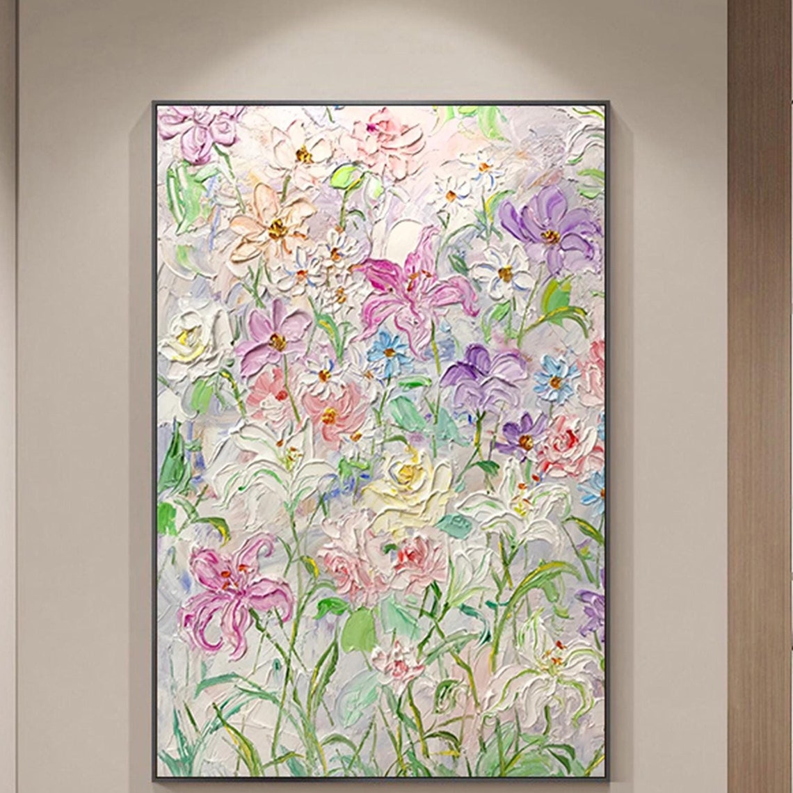 Pink Purple White Wildflower Mix Vertical Pastel Floral Wall Art