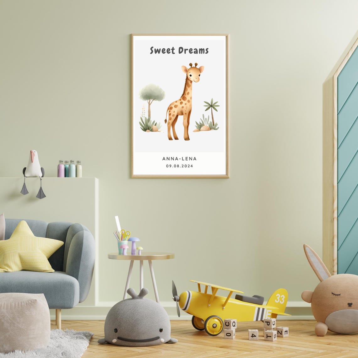 Personalizable Giraffe Safari Poster, Boho Nursery Decor - Image 2