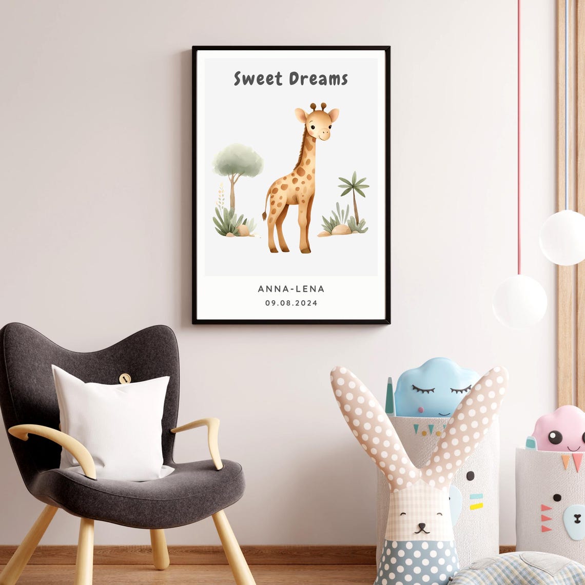 Personalizable Giraffe Safari Poster, Boho Nursery Decor - Image 3