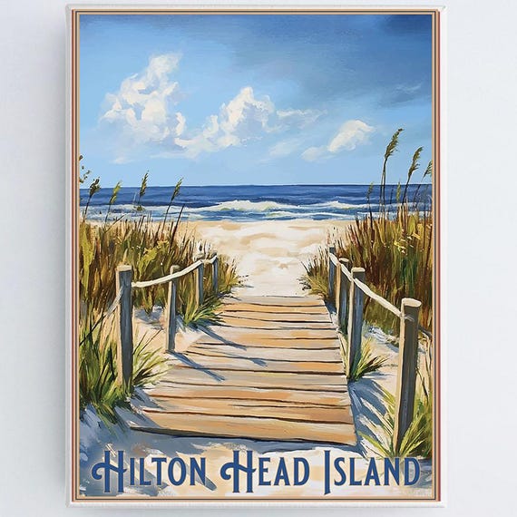 Hilton Travel Poster Vintage Style Print Decor Lighthouse Wall Art Vacation Home Souvenir Frame Not Included
