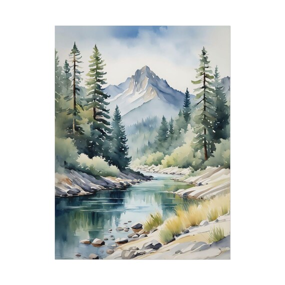 Idaho Landscape Art Print, Watercolor Mountain Stream