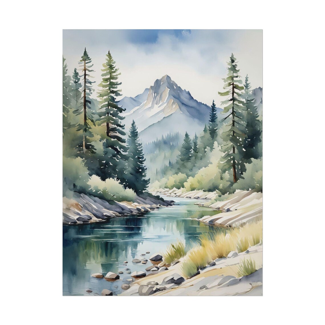 Idaho Landscape Art Print, Watercolor Mountain Stream