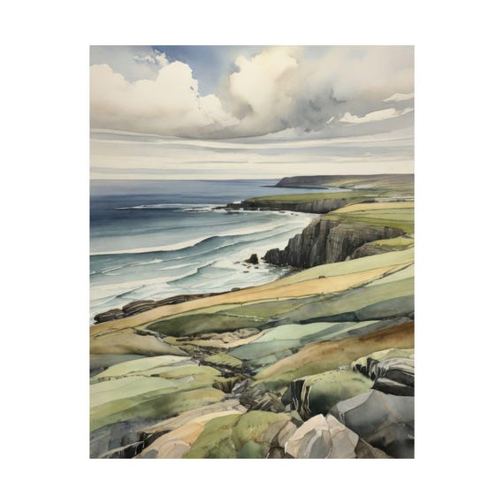 Doolin Coast Print County Claire Ireland Watercolor Painting Irish Coastal Landscape Art Seascape Wall Travel Poster