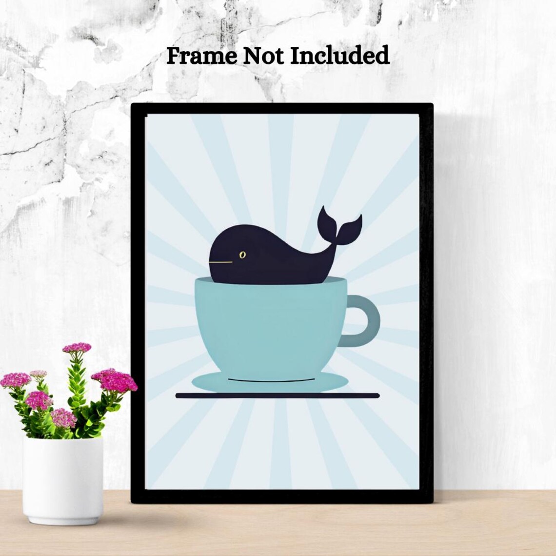 Whale In Coffee Cup Print Minimalist Surreal Kitchen Art