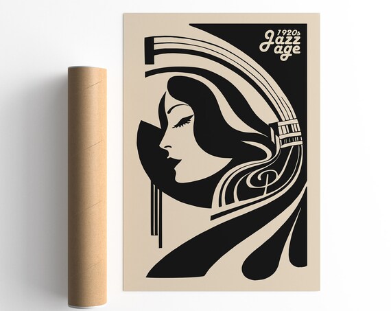 1920s Jazz Age Art Deco Woman Silhouette Vintage Music Poster