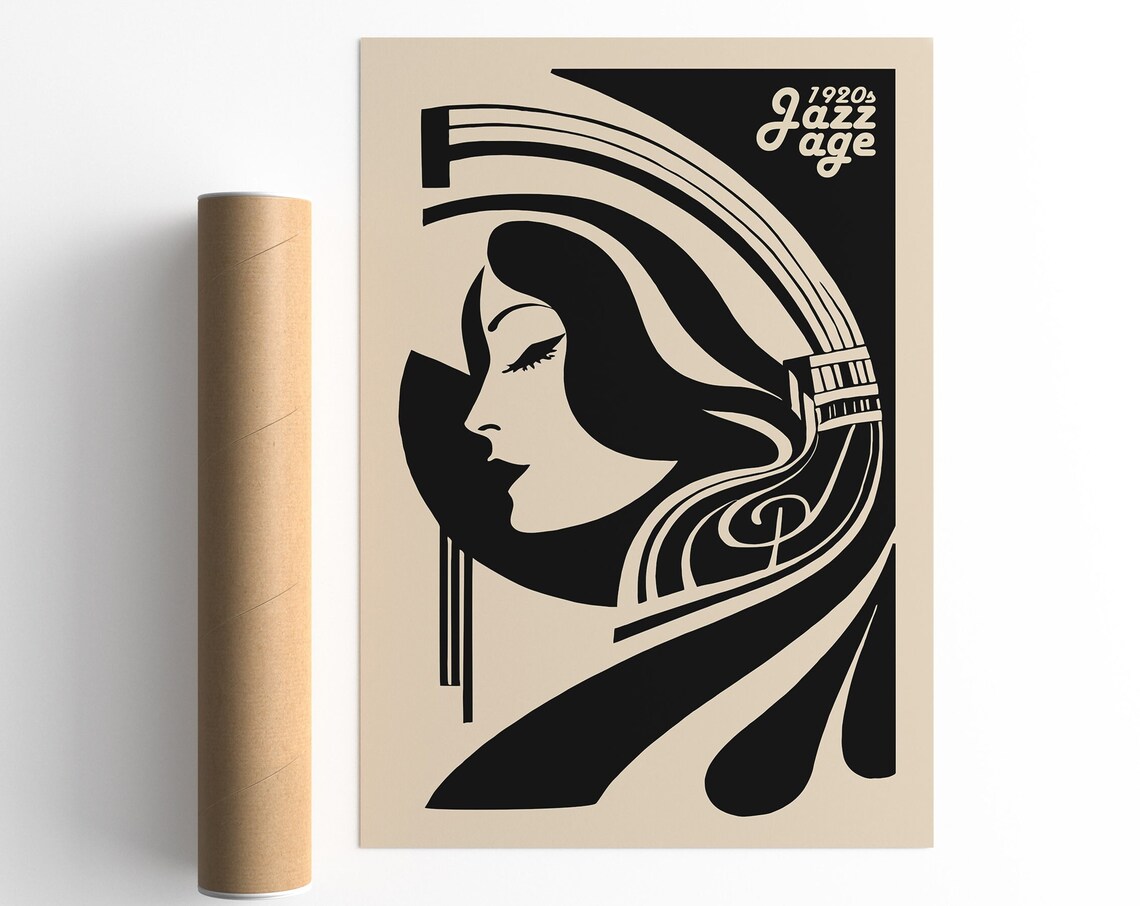 1920s Jazz Age Art Deco Woman Silhouette Vintage Music Poster