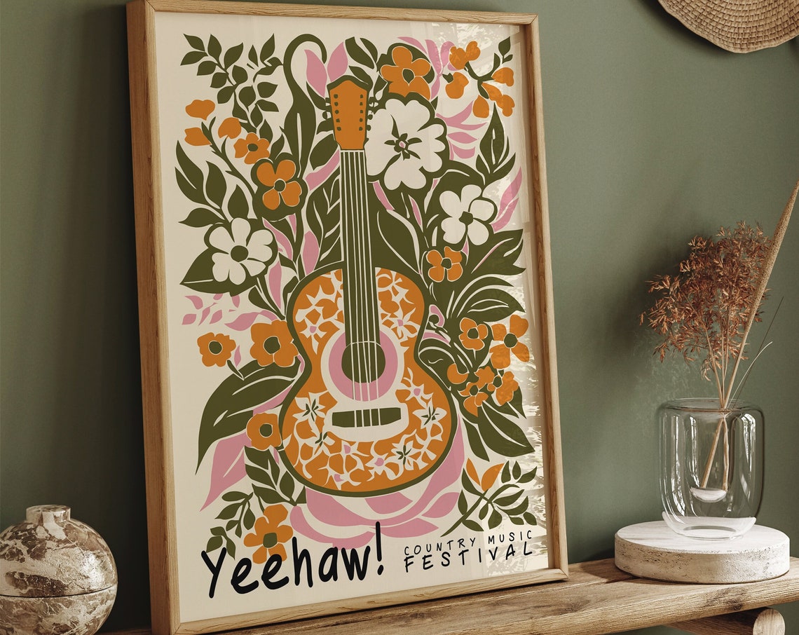 Country Music Festival Poster Retro Floral Guitar Print Music Wall Art Bohemian Wall Decor Music Lovers Gift Farmhouse Wall Art Yeehaw - Image 6
