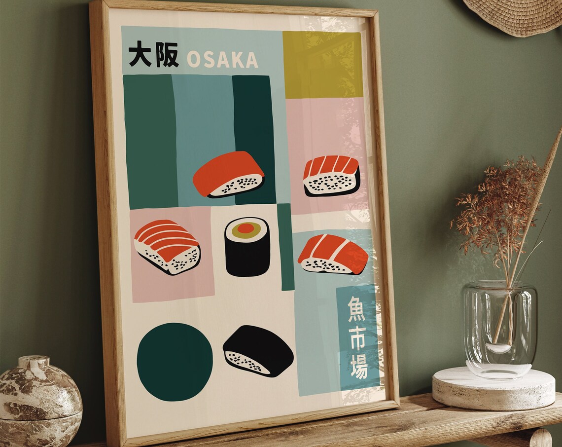 Osaka Sushi Fish Market Japanese Minimalist Kitchen Food Poster
