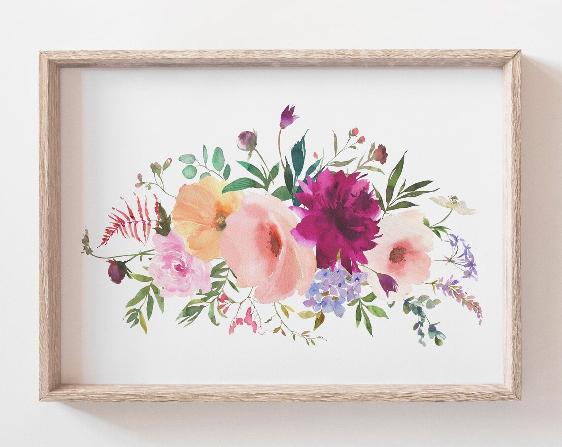 Pink Watercolor Floral Bouquet Spring Botanical Arrangement Art Poster - Image 3