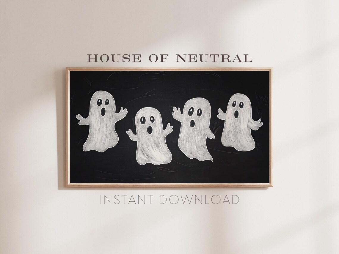 Cute White Ghosts Black Chalkboard Halloween Farmhouse Decor Art Poster - Image 3
