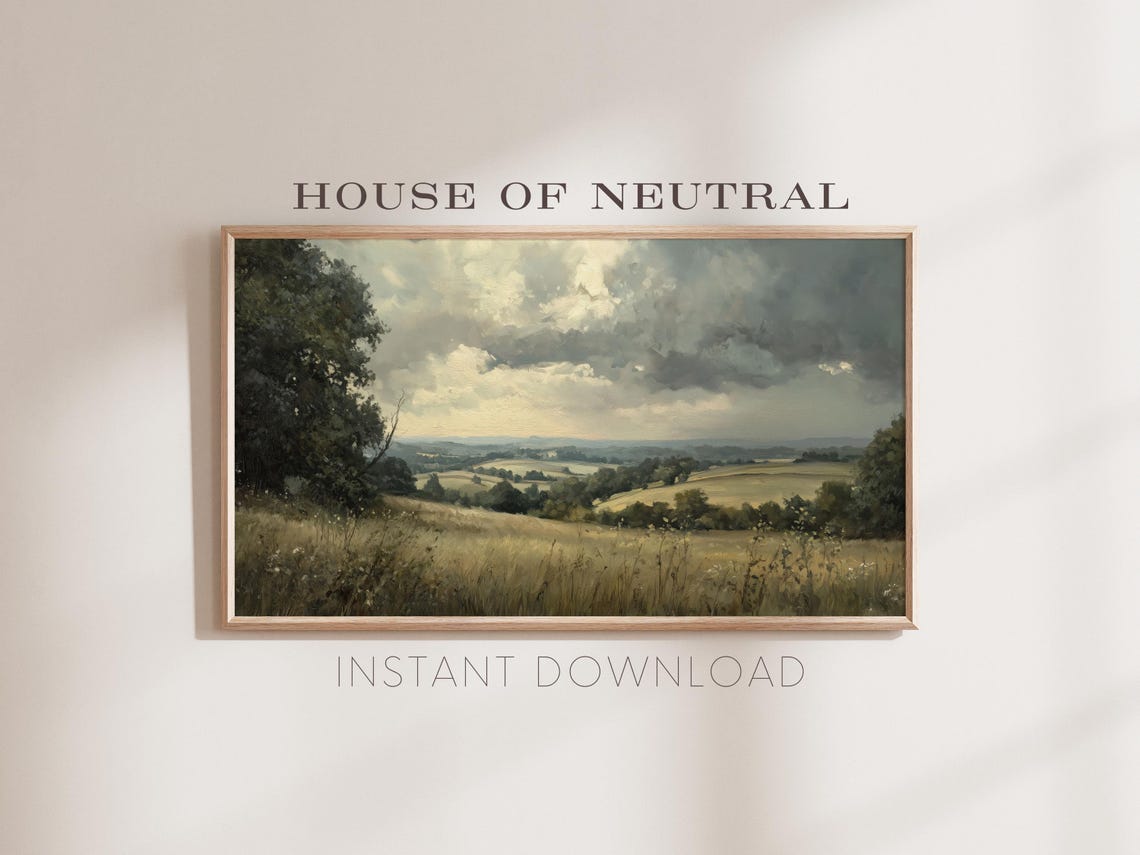 Frame Tv Art Green Landscape Textured Oil Painting Rustic Vintage Art Dark Moody Fine Art Spring Meadow 169 Ratio Tv57 - Image 2