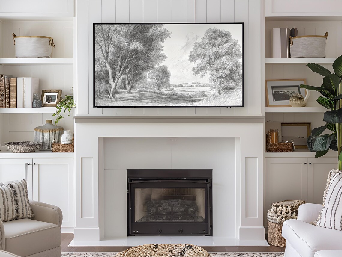 Frame Tv Art 19th Century English Countryside Sketch Vintage Trees Black White Nature Drawing 169 Ratio Tv59 - Image 3