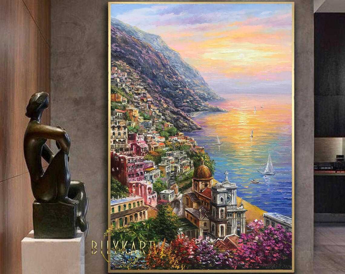 Positano, Italy Amalfi Coast Oil Painting Art Print