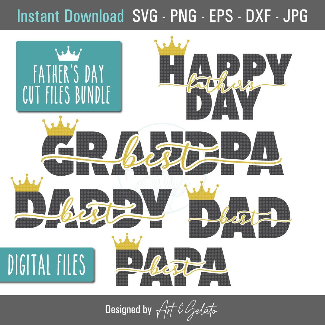 Happy Fathers Day Gold Crown Bundle Dad Grandpa Daddy Papa Poster