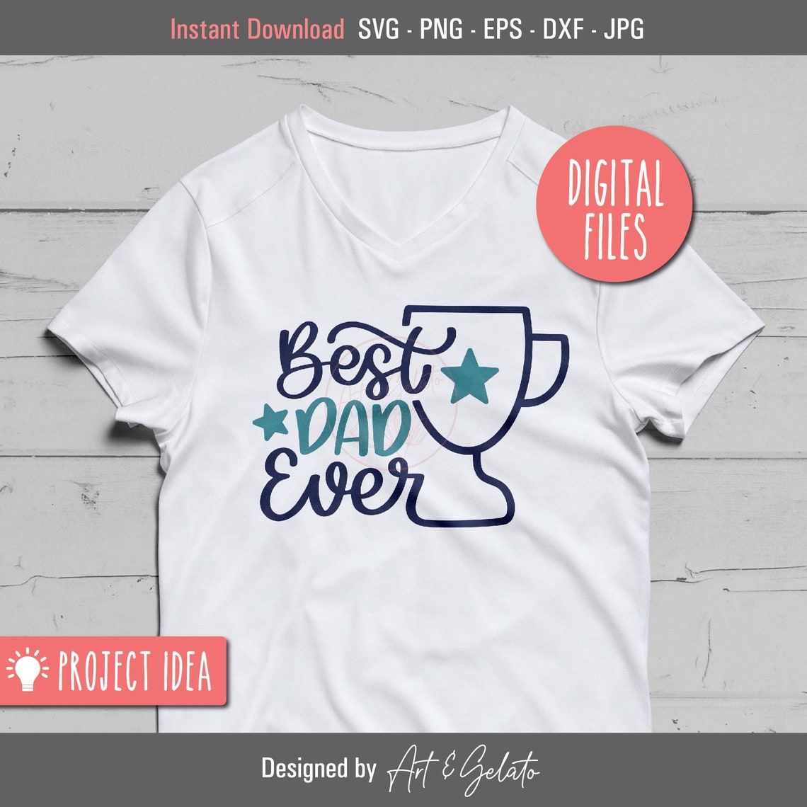 Best Dad Ever Trophy Star Fathers Day Digital Download Art Print - Image 2