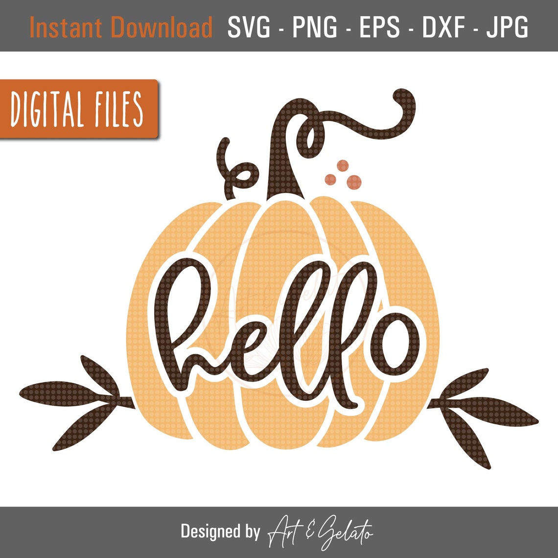Hello Orange Pumpkin Brown Script Autumn Fall Season Decor Poster