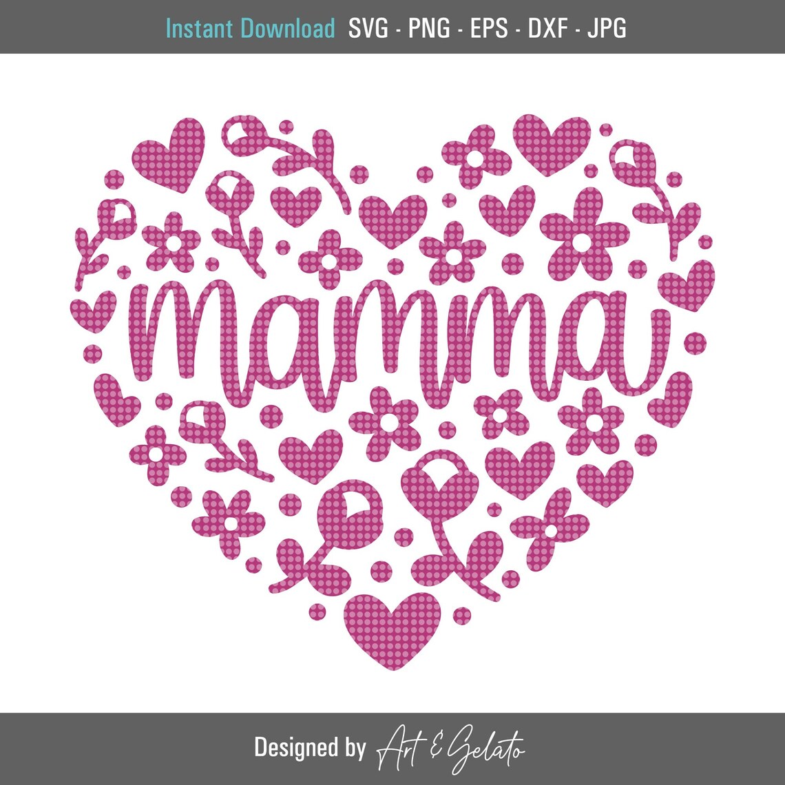 Mamma Magenta Floral Heart Mothers Day Gift Design Art Poster