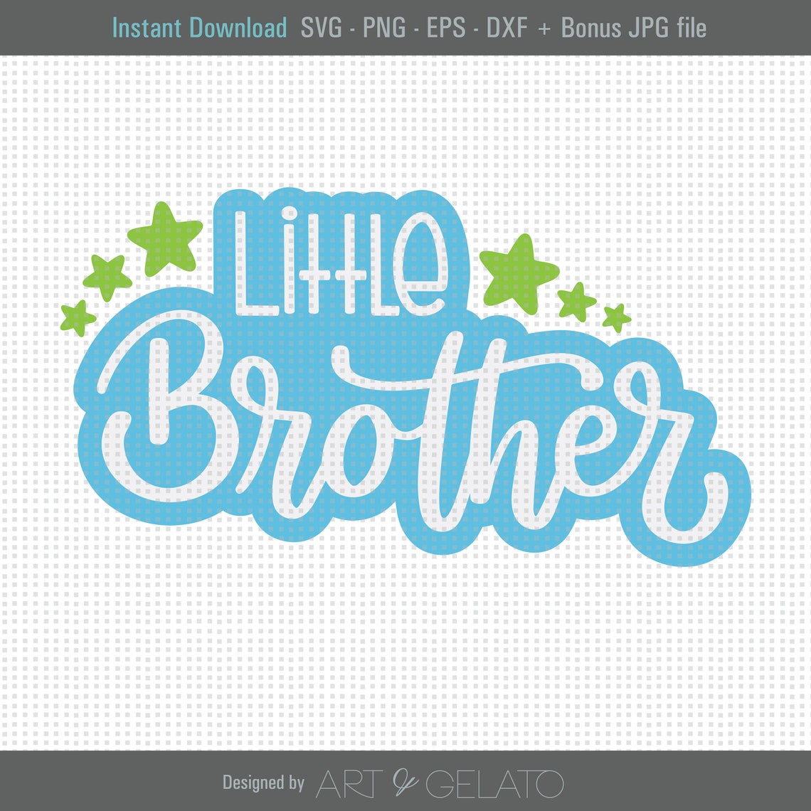 Little Brother Blue Script Green Stars Baby Design SVG Poster