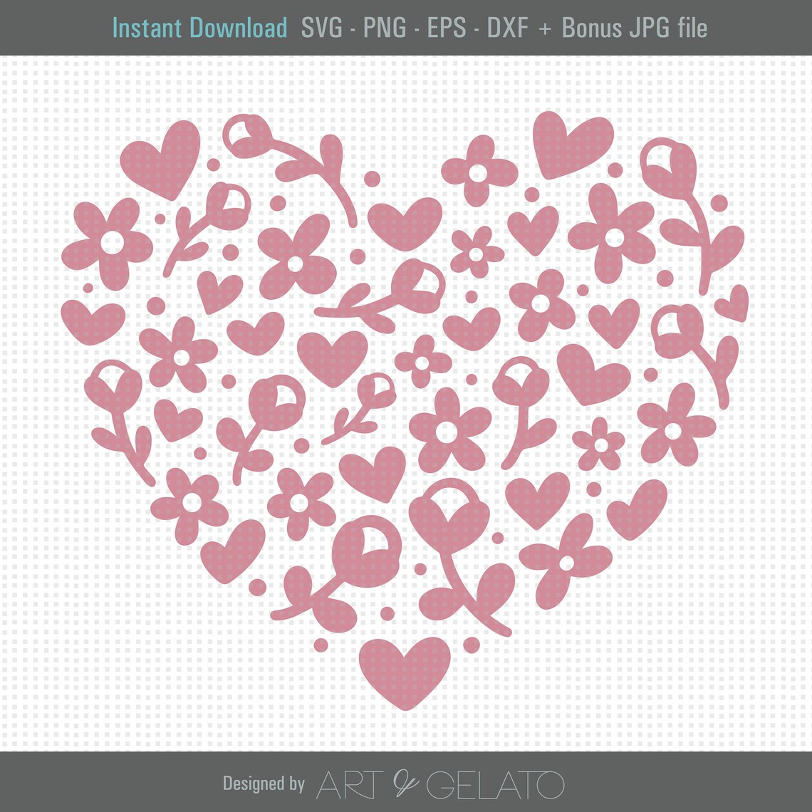 Floral Heart Love Pink Flower Botanical Cut File Design Poster