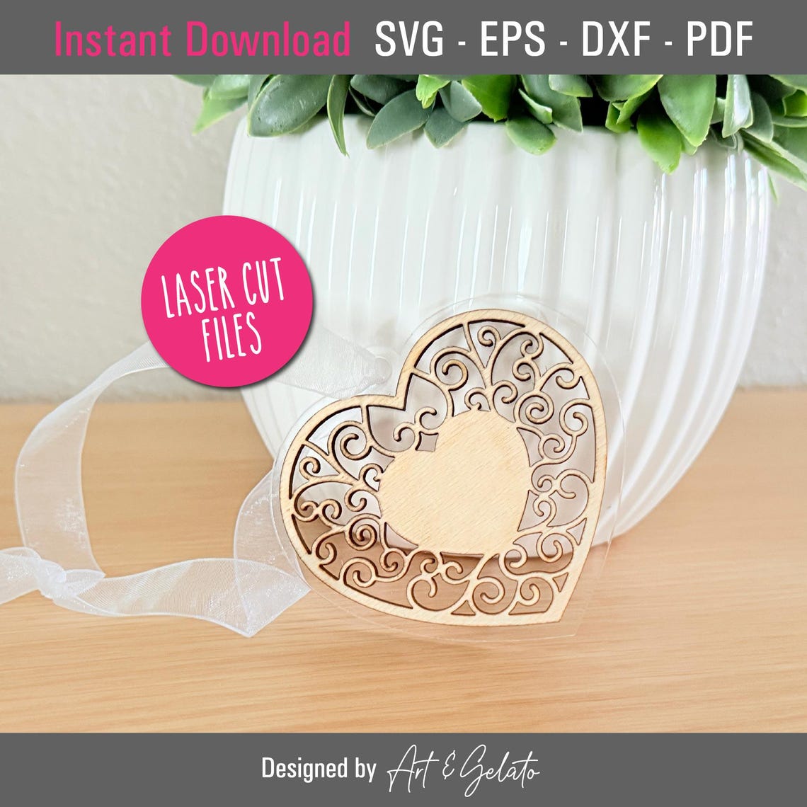 Wooden Swirl Heart Laser Cut Ornament Tag Valentine Craft Poster