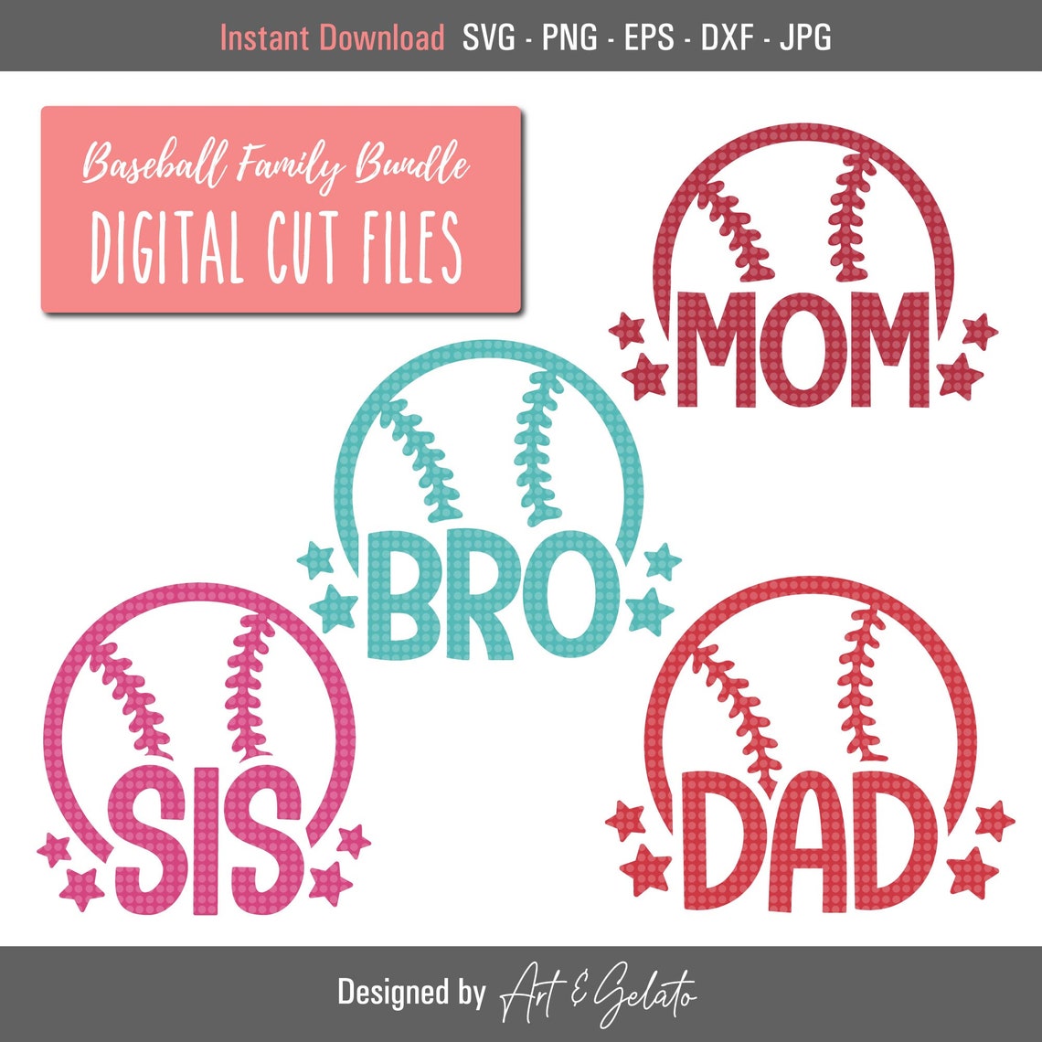 Baseball Family Bundle Mom Dad Bro Sis Stitch Digital Design Poster
